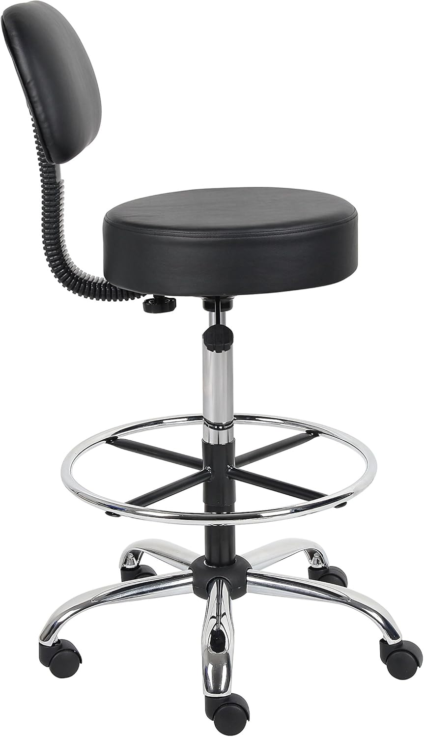 Boss Office Products B16245-BK Be Well Medical Spa Drafting Stool with Back, Black: Furniture & Decor