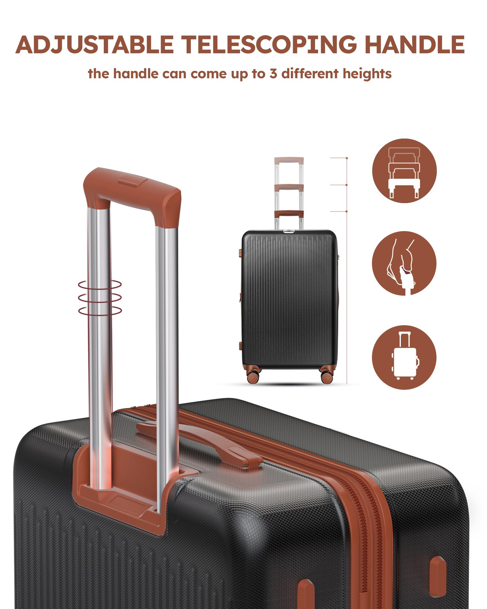 3 Piece Luggage Sets Expandable, Hardshell Travel Suitcase with Double Spinner Wheels and TSA Lock (Black Brown)