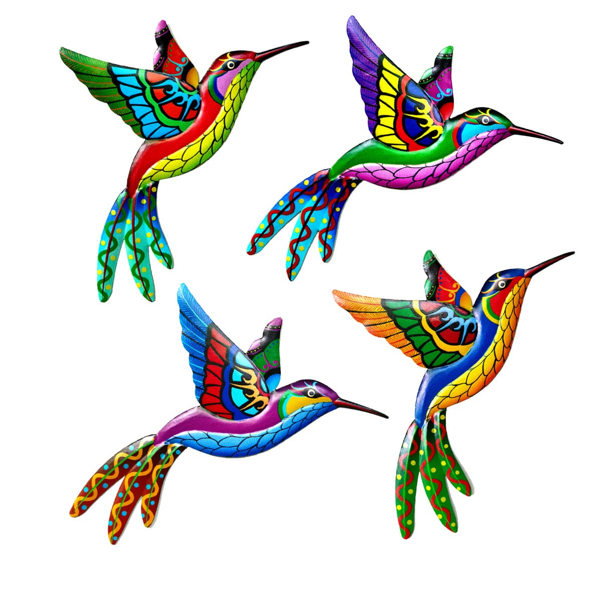 Tsilin 4 Pcs Metal Hummingbird Wall Decor Art, Colorful Birds Sculpture Hanging Garden Metal Hummingbird Statues For Indoor Outdoor Backyard Living Room Bedroom Porch Patio Fence Decor