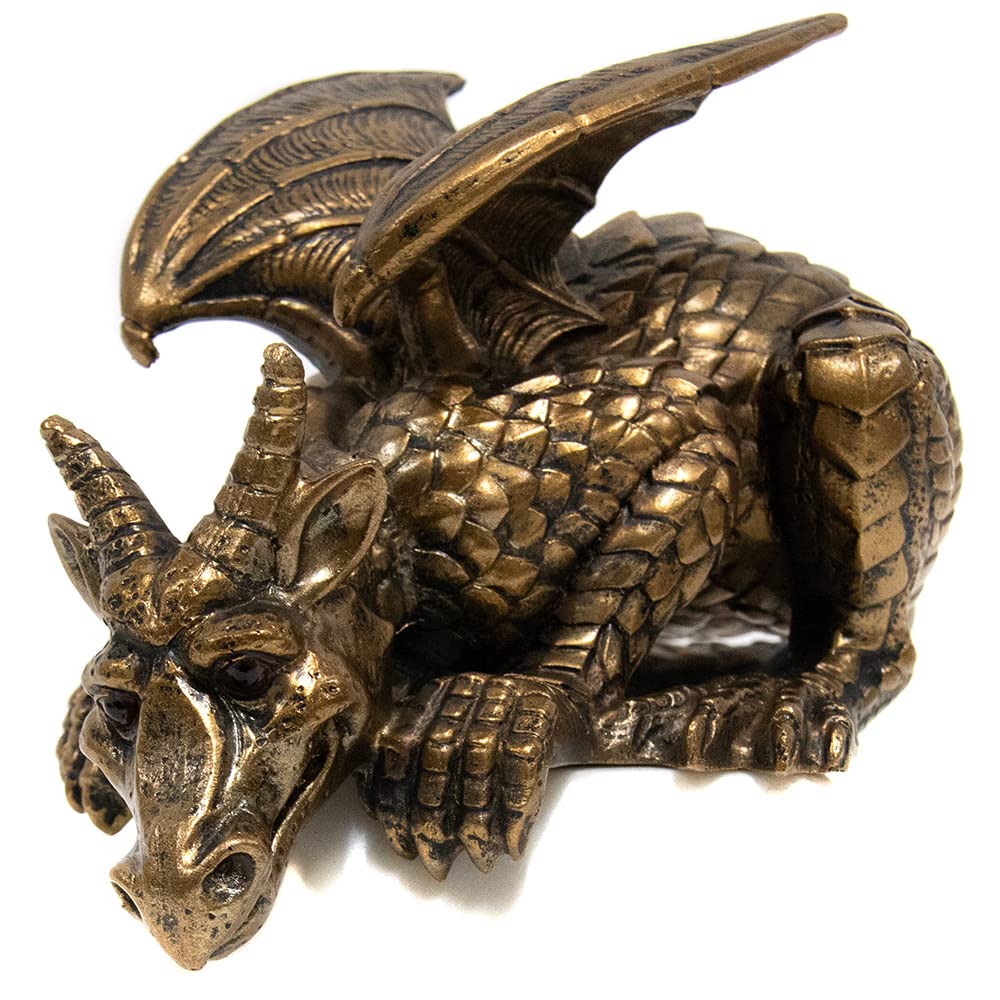 THORNE ANTIQUES AND COLLECTABLES “Watching Dragon” Ornament – Detailed Handmade Resin Dragon Figurine with Antique Bronze Finish – Ideal Fantasy Décor Gift for Home, 16 cm