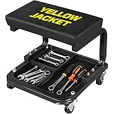 YELLOW JACKET Mechanic Rolling Stool 250 Lbs Capacity, Garage Stool on Wheels with Tool Tray Storage, Work Stools with Wheels for Garage, Shop, Mechanic Chair with Wheels, Auto Repair