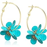 Vavhoo Colorful Three Flower Earrings Metal Floral Hoop Earrings Camellia Huggie Jewelry for Women