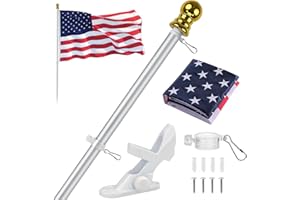 Jetlifee American Flag Pole Kit, Including 100% Polyester 3x5 ft US Flag, 6 Ft Aluminum Silver No Tangle Spinning Pole and 2-Position Flag Pole Bracket