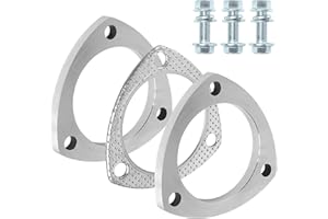 PALOZO Stainless Steel Exhaust Flange Connection Kit, 3 Bolt 2.5 inch/63.5mm Exhaust Flange & Exhaust Gasket Connection Set with Bolts and Nuts for 63.5mm OD Pipes(2 Pcs Flange)