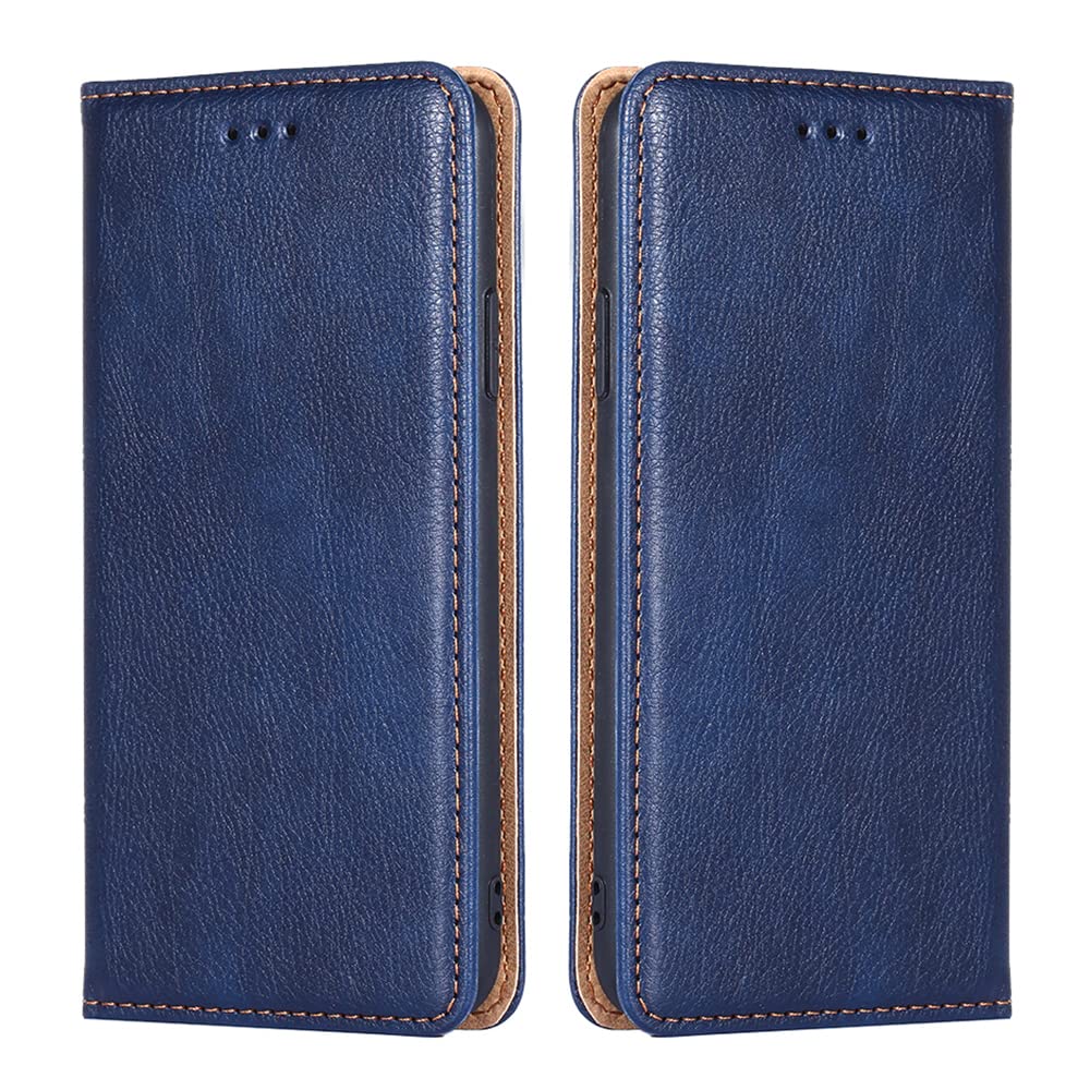 Leather Folio Case for TCL 40R 5G, [Card Slots] [Kickstand] TCL 40R 5G Case, TCL 40R 5G Wallet Case(Blue)