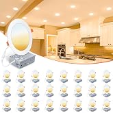VOLISUN 24 Pack 6 inch Recessed Lighting, 5CCT, 1080Lumen, Ultra-Thin | LED Recessed Light with Junction Box 2700K-5000K Selectable, Dimmable Canless Wafer Downlight, Ceiling Light ETL Certificated