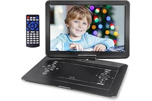JEKERO 17.9" Portable DVD Player with 15.6" HD Swivel Large Screen, DVD Player Portable with 6 Hrs 5000mAh Rechargeable Battery, Sync TV, Support USB/SD Card/Regions Free, Car Charger