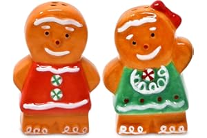 Gift Boutique Christmas Gingerbread Couple Salt & Pepper Shakers Set of 2 Ceramic Holiday Kitchen Decor Festive Tabletop Supplies Decorations & Gifts