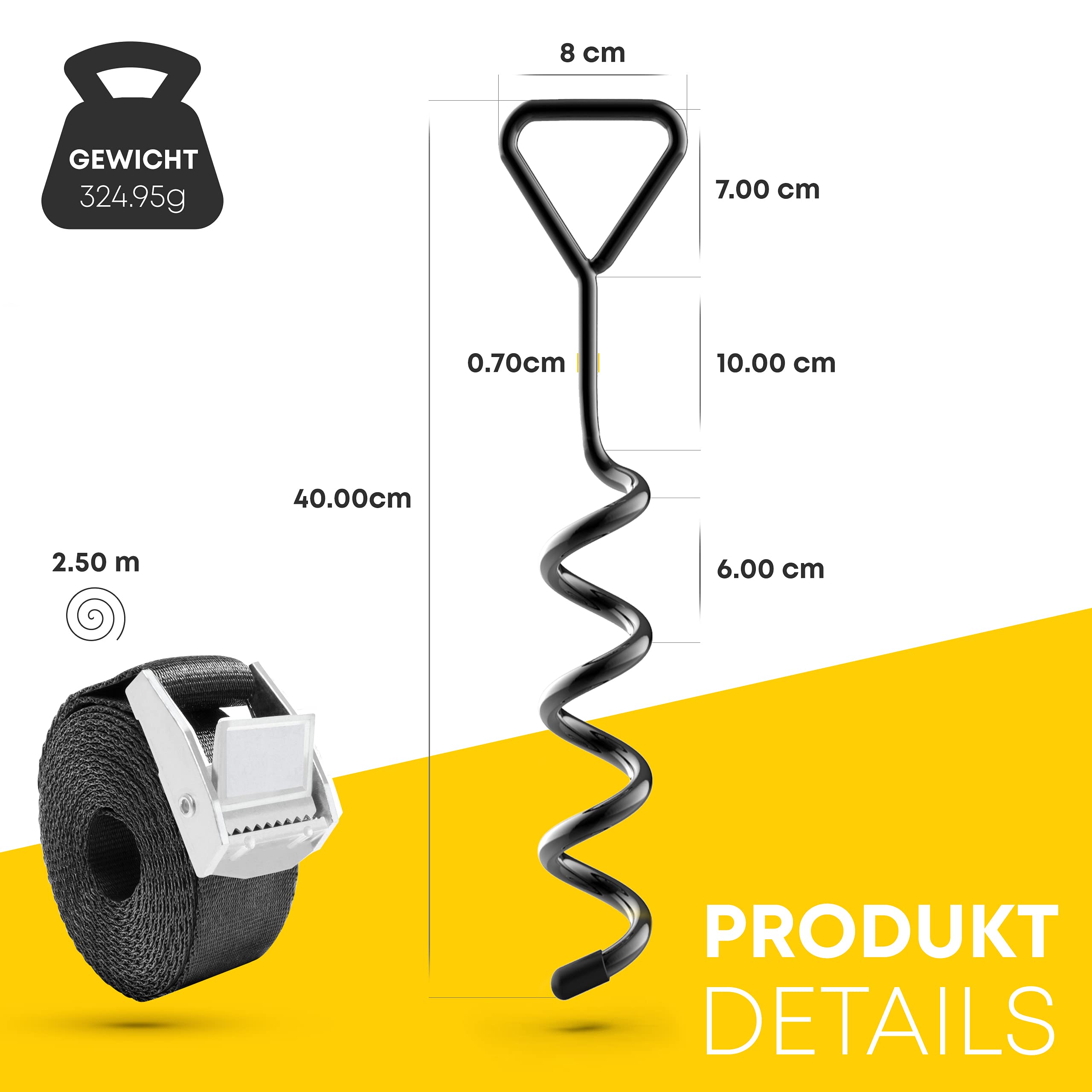 SCHMITZ.Tools Bodenanker Trampolin Erdanker zum Eindrehen - Extra sichere Premium Ausführung - Sturmanker Befestigung Boden - Verstellbarer XXL-Gurt - 2,50m - Rostfrei 2
