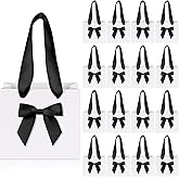 Kolldenn 50 Pcs No DIY Small Gift Bags with Black Bow Ribbon 4''x2.7''x4.5'' Mini White Paper Thank You Bags Bulk with Handle for Baby Shower Wedding Party Favor Birthday Return Guests