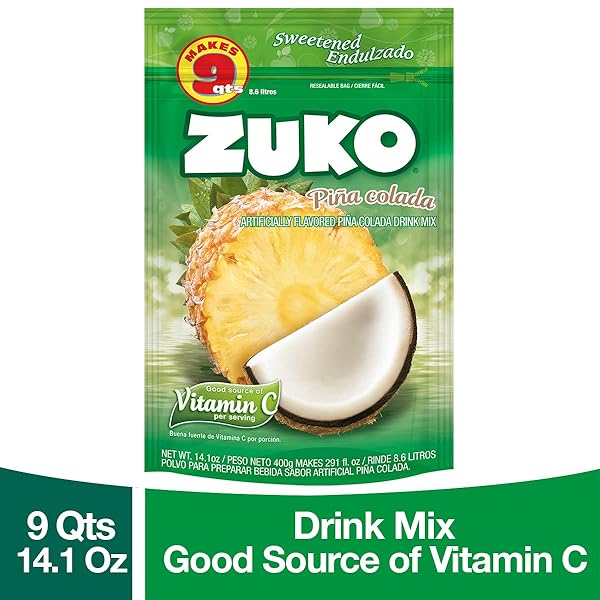 ZUKO PINEAPPLE COCONUT INSTANT POWDER DRINK | FAMILY PACK | NO SUGAR NEEDED | VITAMIN C | 14.1 OUNCE (PACK OF 6)
