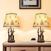 VKYN Rustic Antler Table Lamp Set of 2 – Touch-Control 3‑Level Dimming, Dual Light Source with Glowing Antler Night Light, US