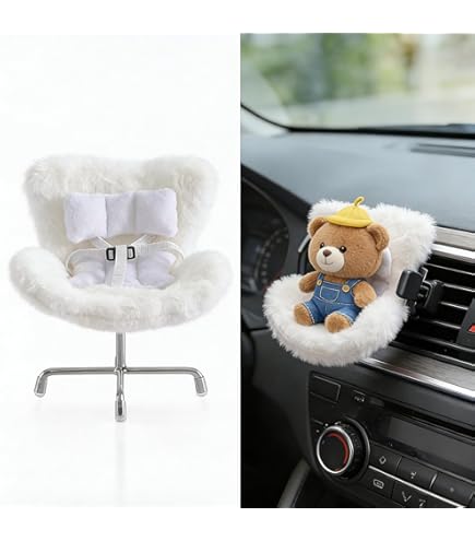 SwiftServ Siège d'auto pour poupées de 17 cm avec coussin en fourrure douce, pince de ventilation d'air et support de bureau, ornement de voiture mignon et fonctionnel pour les amateurs de poupées