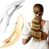 Pndeyo 2pcs French Metal Hair Barrettes for Women, Non-Slip Oval Large Spring Hair Clip, Wedding Prom Hair Pins Accessories for Long Thick Curly Wavy Straight Hair- Gold & Silver