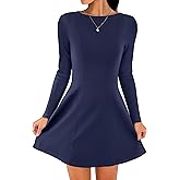 ANRABESS Women's Long Sleeve A-Line Mini Dress 2026 Spring Boat Neck Semi Formal Fit and Flare Casual Business Short Dresses