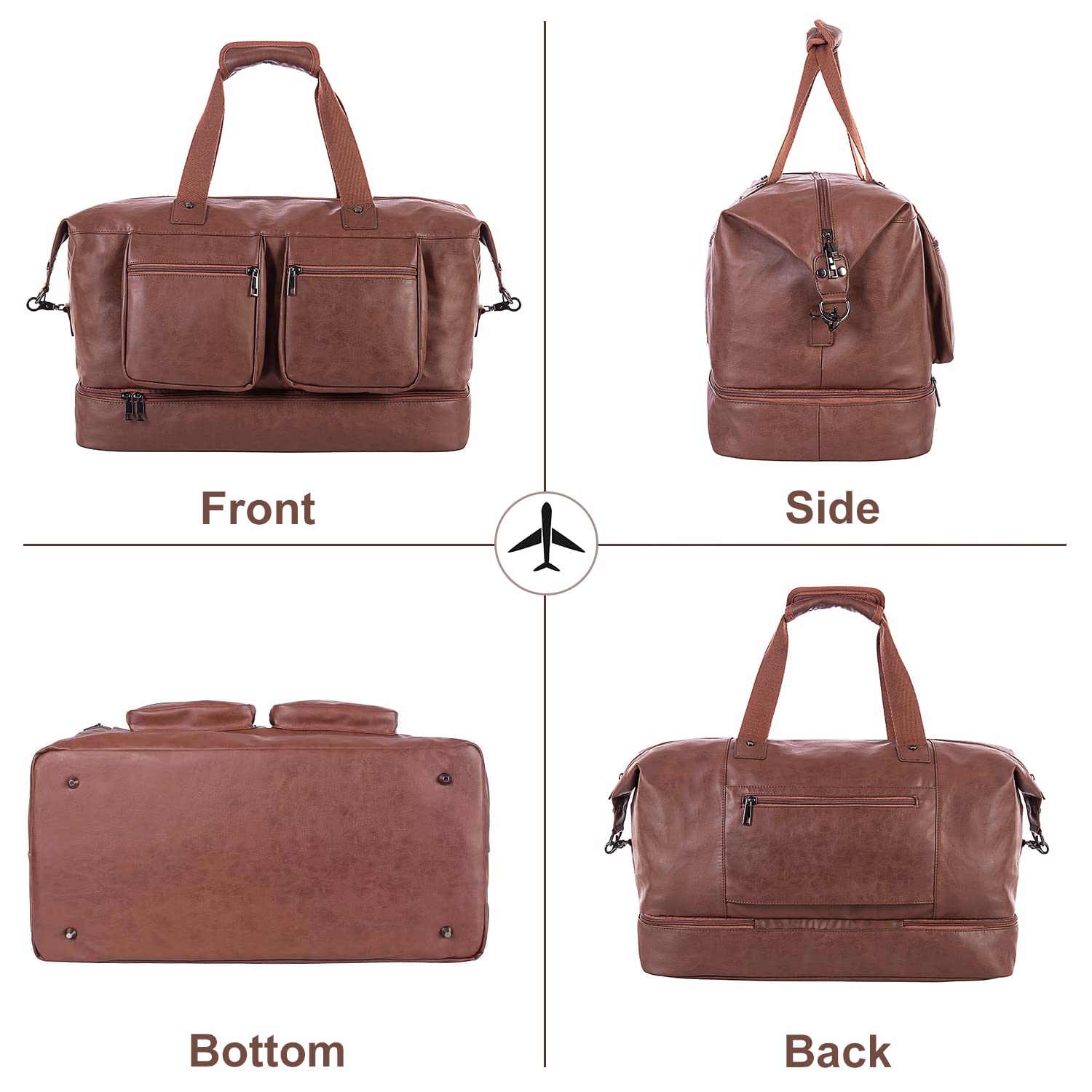 seyfocnia Travel Duffle Bag, Leather Overnight Bag for Mens Women Carry on Bag Weekender Bags Travel Tote Bags Large Duffle Bag