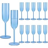 LEYIQU Plastic Champagne Flutes Set, 6oz Unbreakable Champagne Glasses Bulk, Shatterproof Reusable Mimosa Prosecco Sparkling Wine Cups for Wedding Valentine's Day Party (Blue, 12pcs)