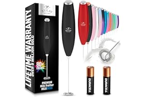 Zulay Kitchen Handheld Milk Frother with Duracell AA Batteries – Ultra Fast Electric Mixer & Foam Maker, Easy-Clean Drink Mixer for Coffee & More