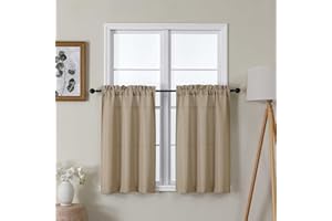 Lecloud Bessie 36 Inch Kithen Curtains 2 Panels Set, Camel Faux Linen Textured Elegant Window Drapes, Burlap Short Window Curtain Tiers for Cafe Bedroom Bathroom Basement, Each 30 W x 36 L