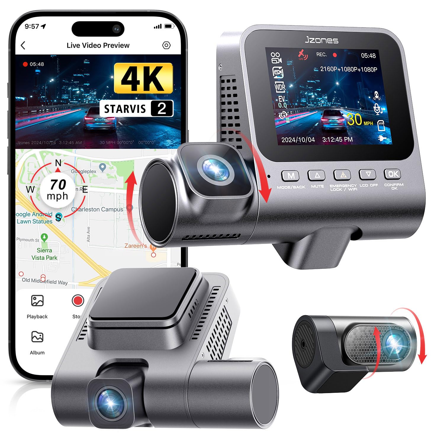 Dash Cam Front and Rear: 4K+1080P+1080P 3 Channel