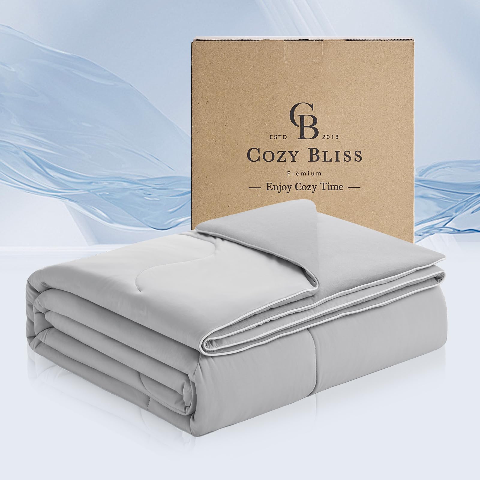 Photo 1 of Cozy Bliss x Sorona® Viscose Natural Fiber Cooling Comforter Queen Size, Reversible Silky Smooth Cooling Blanket with Q-Max?0.45 for Hot Sleepers & Night Sweats, Cool Grey, 90"x90"