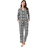 DAVID ARCHY 100% Cotton Pajamas for Women Soft 2 Piece Plaid PJS Sleepwear Loungewear Sets for Women Button Long Sleeve