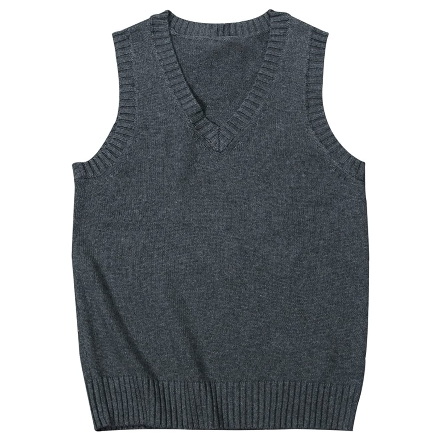 Photo 1 of jinghuiyue Women’s V Neck Sweater Vest School Uniform Solid Color Sleeveless Knit Sweaters Pullover Tank Tops?Dark Grey-XL?