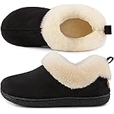 HomeTop Women's Closed-back Slippers Faux Wool Warm Non-slip Outdoor Indoor House Shoes with Fuzzy Collar