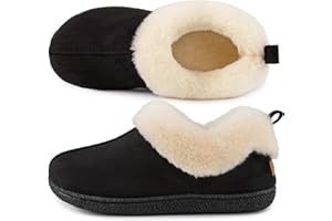 HomeTop Women's Closed-back Slippers Faux Wool Warm Non-slip Outdoor Indoor House Shoes with Fuzzy Collar