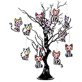 Remagr 12 Pcs Dia De Los Muertos Cat Felt Ornaments, Day of The Dead Cat Skeleton Hanging Halloween Ornaments for Mexcian Themed Party School Bags Indoor Outdoor Tree Hanging Decorations