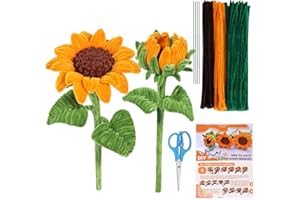 UZECPK 190PCS Pipe Cleaners Chenille Stem Craft Flower Supplies, Pipe Cleaner Flowers Crafts, Pipe Cleaner Sunflowers Kit with Instructions, 3 Colors Pipe Cleaners Set for DIY Art and Craft Decorations