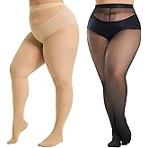 Aaronano 2 Pairs Plus Size Tights for Women, 40D Semi Sheer T-Crotch Pantyhose High Waist Stockings with Reinforced Toe