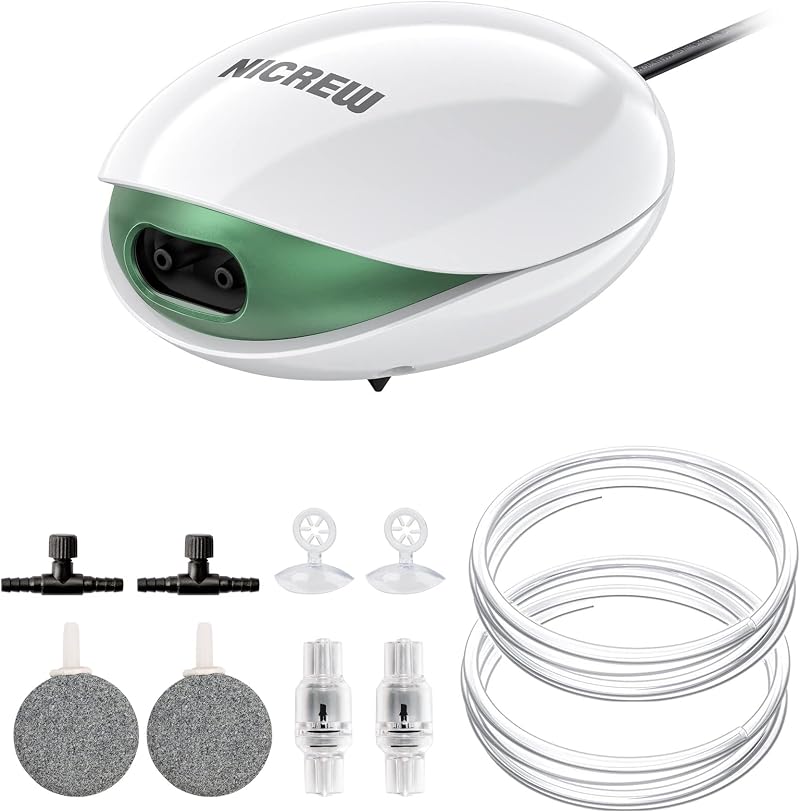 NICREW UFO Aquarium Air Pump 400 L Ultra Silent <37 dB Dual Outlets 2.5W