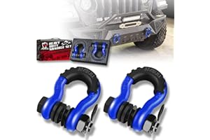 AMBULL Shackles 3/4 Inch D Ring Shackle (2 Pack) 45,000lb Break Strength with 7/8 Inch Pin, Isolator and Washer Kits for Use with Tow Strap, Winch, Off-Road Jeep Truck Vehicle Recovery, Blue