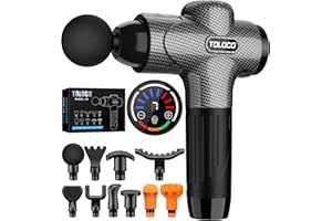 TOLOCO Massage Gun, Upgrade Deep Tissue Back Massager with 10 Replacement Heads, Percussion Massage Guns for Athletes for Pain Relief, Super Quiet Electric Massager for Treatment, Relax, Carbon