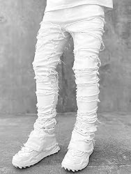 Kodaruber Mens Stacked Jeans Slim Fit Ripped Skinny