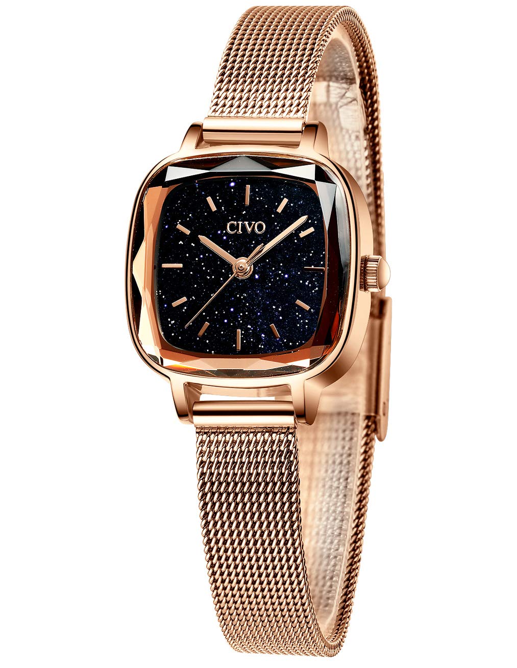 CIVO Womens Watches Stainless Steel Waterproof Rectangle Rose Gold Wrist Watch Designer Elegant Casual Slim Analogue