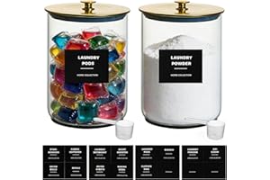 Storafolix 2 Pack 1 Gallon Glass Laundry Detergent Dispenser for Powder, 4L Large Laundry Pods Holder with Hygienic Plastic L