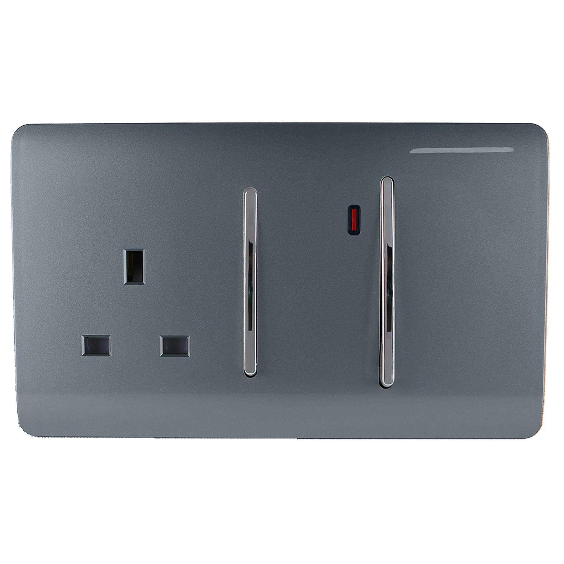 Trendi Switch Screwless Artistic Modern Decorative Glossy 45 A Cooker Switch Control Unit & Single Plug Socket Inc Neon Indicator for Indoor Use in Warm Grey - ART-WHS213WG