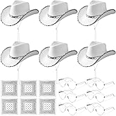 18 Pieces Cowboy Hat with Heart Sunglasses and Paisley Bandanna Set for Women Teens