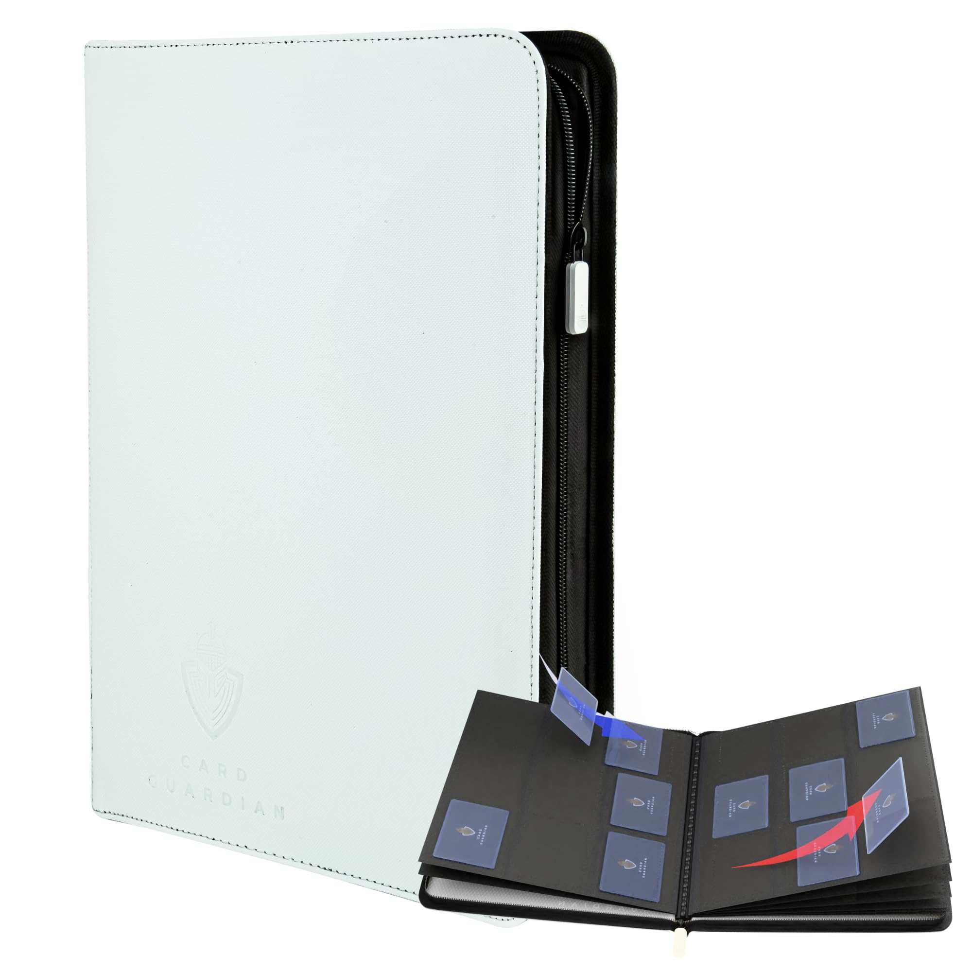 Card Guardian 9 Pocket Card Binder with Zipper – Holds 360 Cards, Side Loading Trading Card Binder for TCG & Football, Premium Card Collection (White)