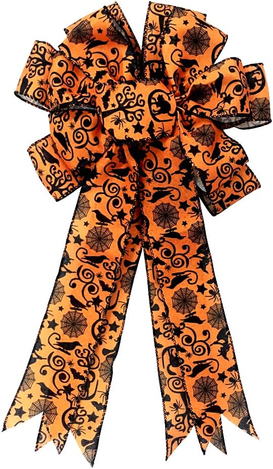 Bows & Ribbons - ABTOLS Halloween Wreath Bow Large Halloween Bow Tree Topper Spide Web Ghost Cat Patterns Gift Bows for Halloween Party Holiday Home Indoor Outdoor Basket Ornaments Decoration