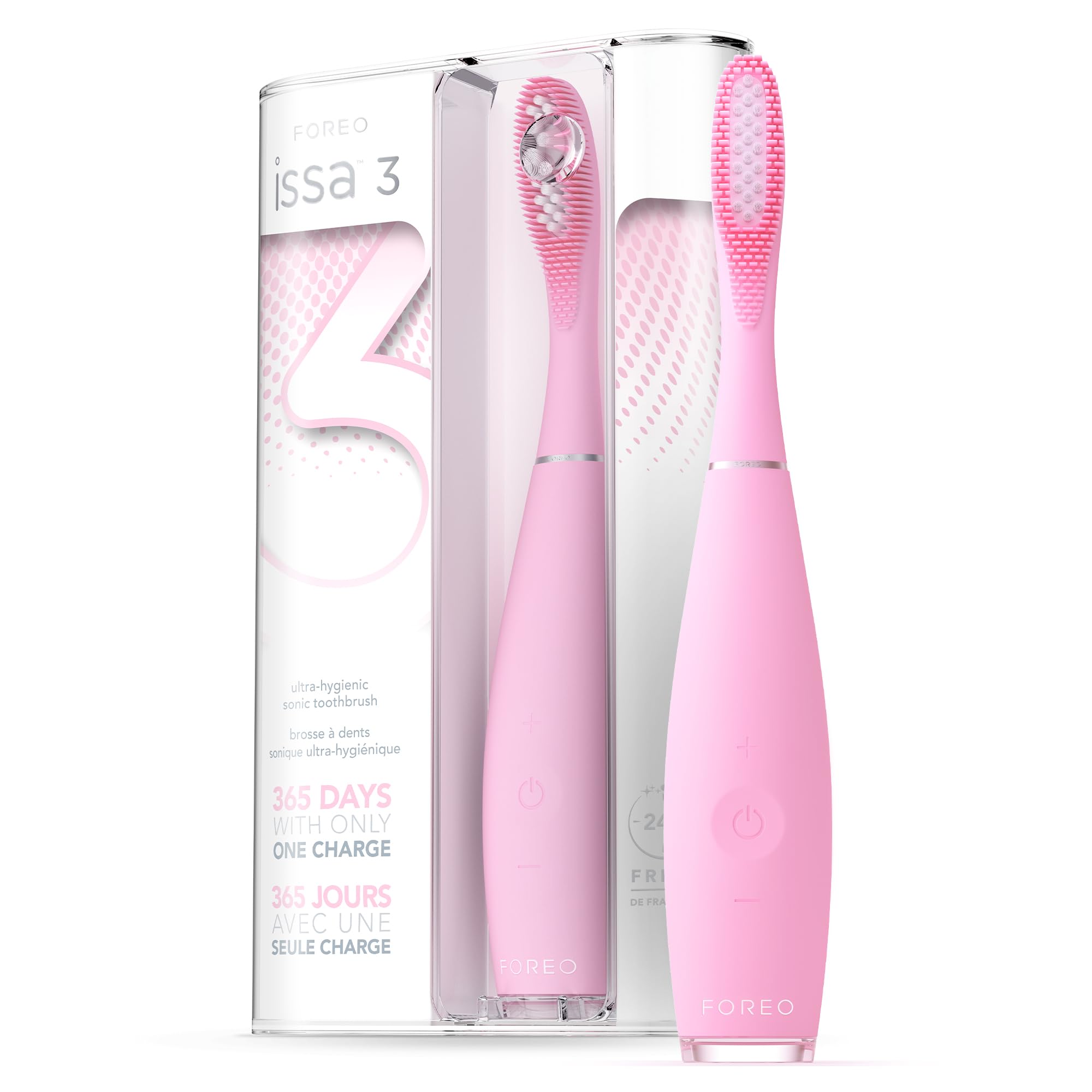 FOREO ISSA 3 Pink, Electric Ultra-Hygienic 4-in-1 Sonic Toothbrush, Replaceable 6-Months Brush Head, 16 Intensities, 365 Days/USB Charge, 2-Year Warranty