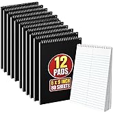 1InTheOffice Spiral Steno Pads, 6 x 9 in, Gregg-Ruled, White, 80 Sheets per Pad, Spiral Note Pads, 12 Pack