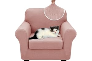 XINEAGE New 2 Pieces Chair Covers with Arms Super Stretch Chair Slipcover for Living Room Pet Dog Universal Slip Cover Anti Slip Armchair Furniture Protector (Dusty Pink), 31"-46"(1 Cushion)