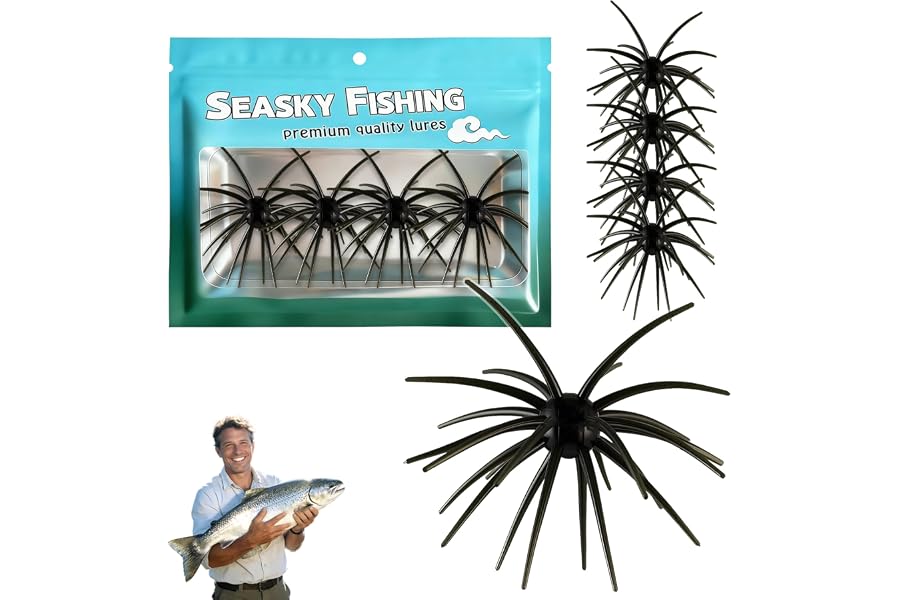 4Pcs Dice Bait, Floating TPR Swimbait with Reflective Stars,Tentacle Creature Lure, Sea Urchin Style Soft Plastic Baits, for Bass Fishing Drop Shot, Wacky Rig/Neko Rig and Finesse, Slow Sinking