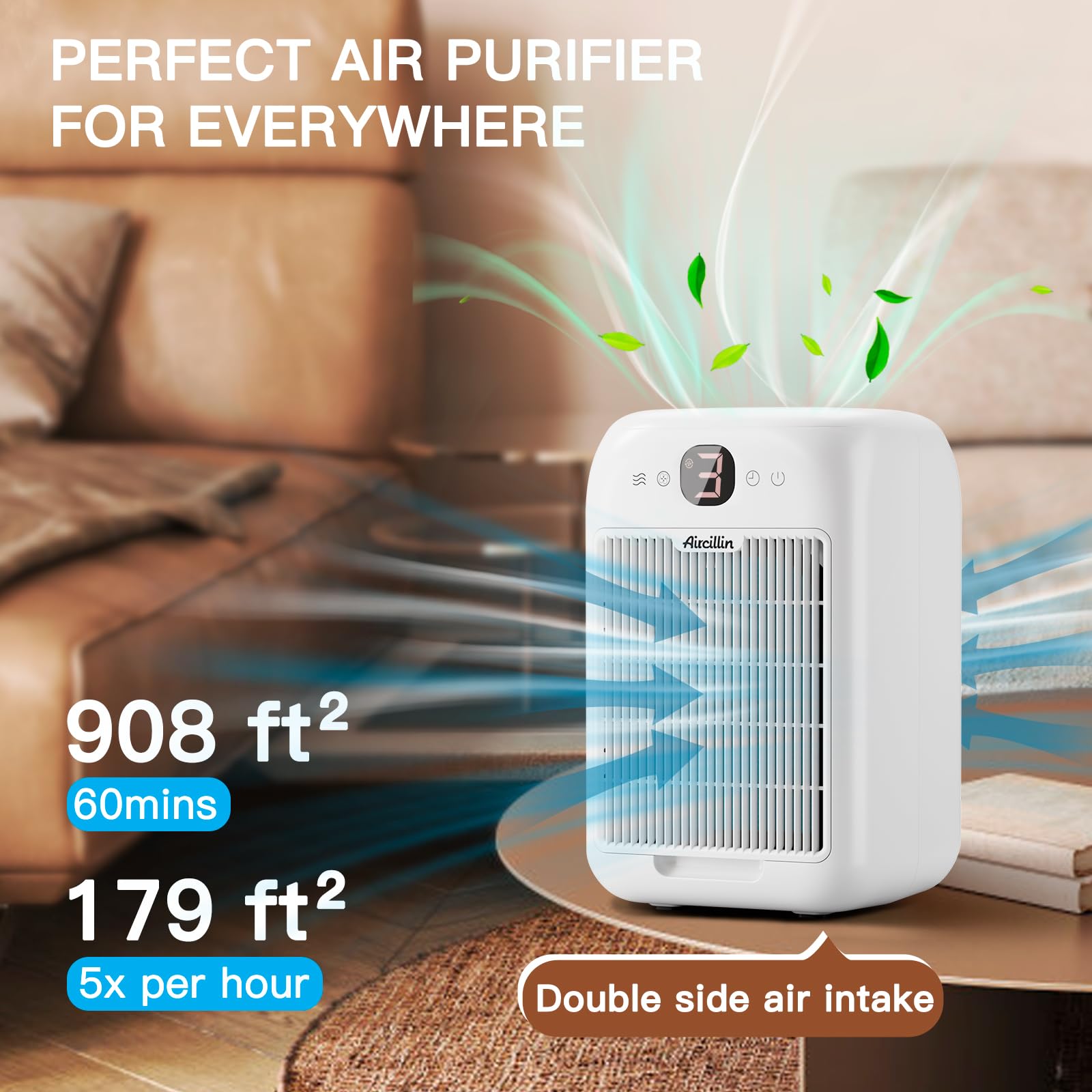 Air Purifiers for Home Bedroom Large Room, Powerful DC Motor Covers Up to 908 ft² Each One, HEPA Filter, Sleep Mode, Aromatherapy, for Smoke, Pet Dander, Allergies Pet Hair, Pollutants Odor, 2 Pack