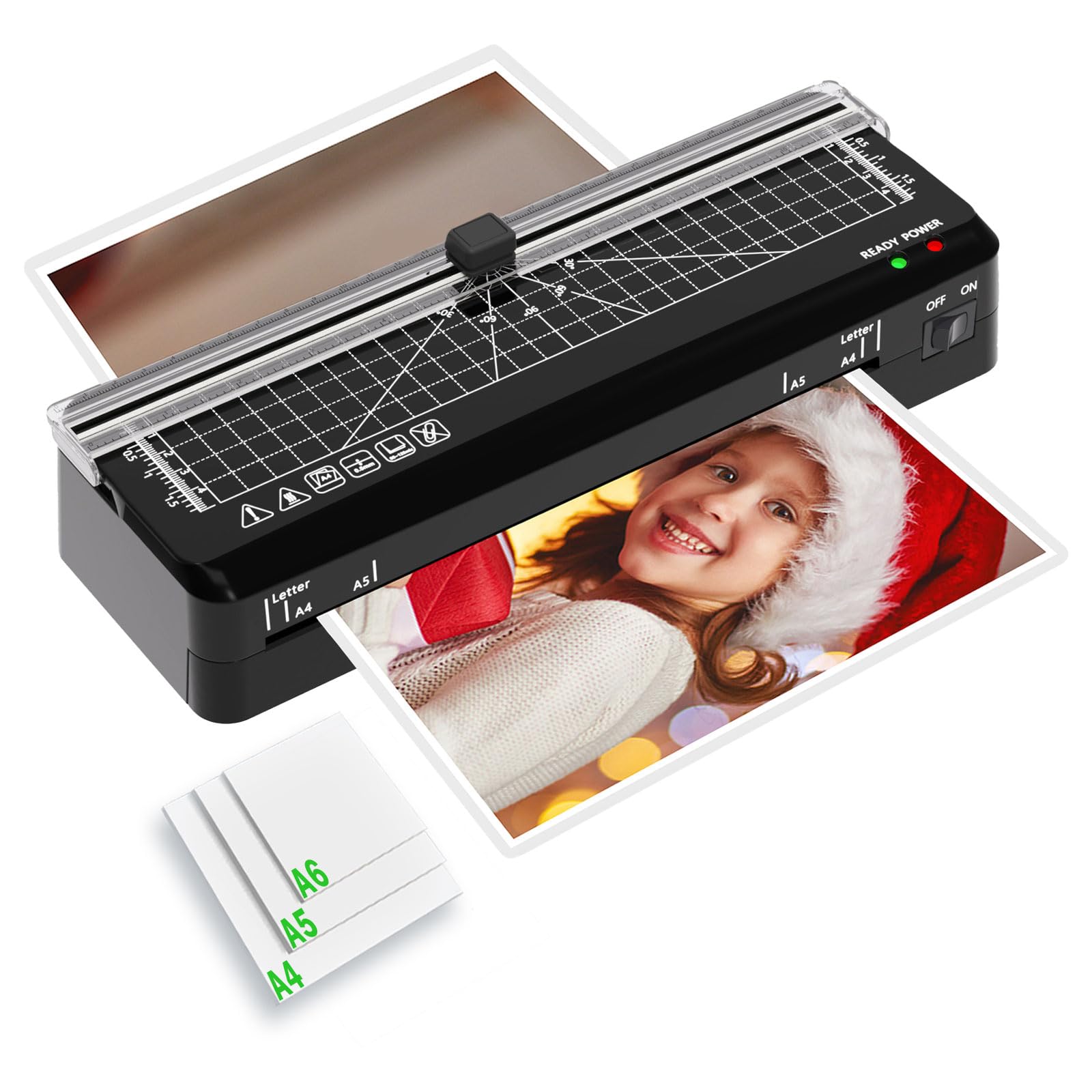Laminator, A4 Laminating Machine, Thermal Laminator 70s Fast Warm-up with Build in Paper Trimmer, Portable Personal Laminating Machine for Home/Office/School (A4 laminator+10pcs US)