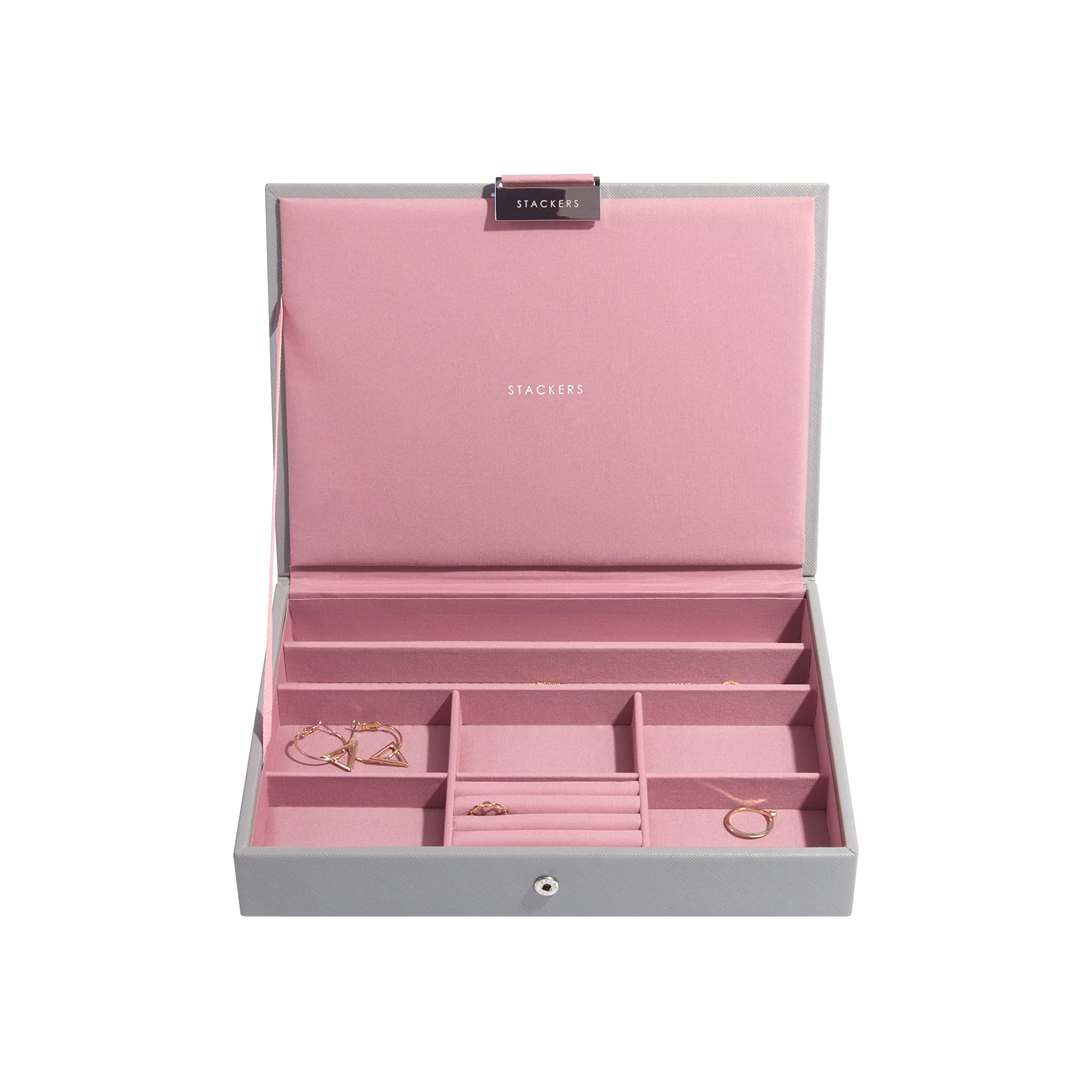 Stackers Dove Grey with Antique Rose Classic Medium Jewellery Box Lid โ image 1