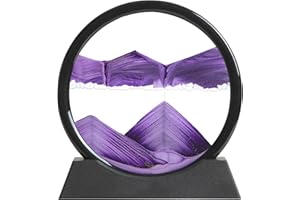 KPNUWN Moving Sand Art Liquid Motion, 3D Deep Sea Sandscape Color Quicksand Decor, Round Glass Moving Sand Art Picture Relaxing Desktop Home Office Work Decor (Purple, 7 inch)